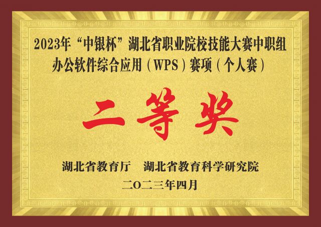 2023年“中银杯”湖北省职业院校技能大赛中职组办公软件综合应用（WPS）赛项（个人赛）二等奖